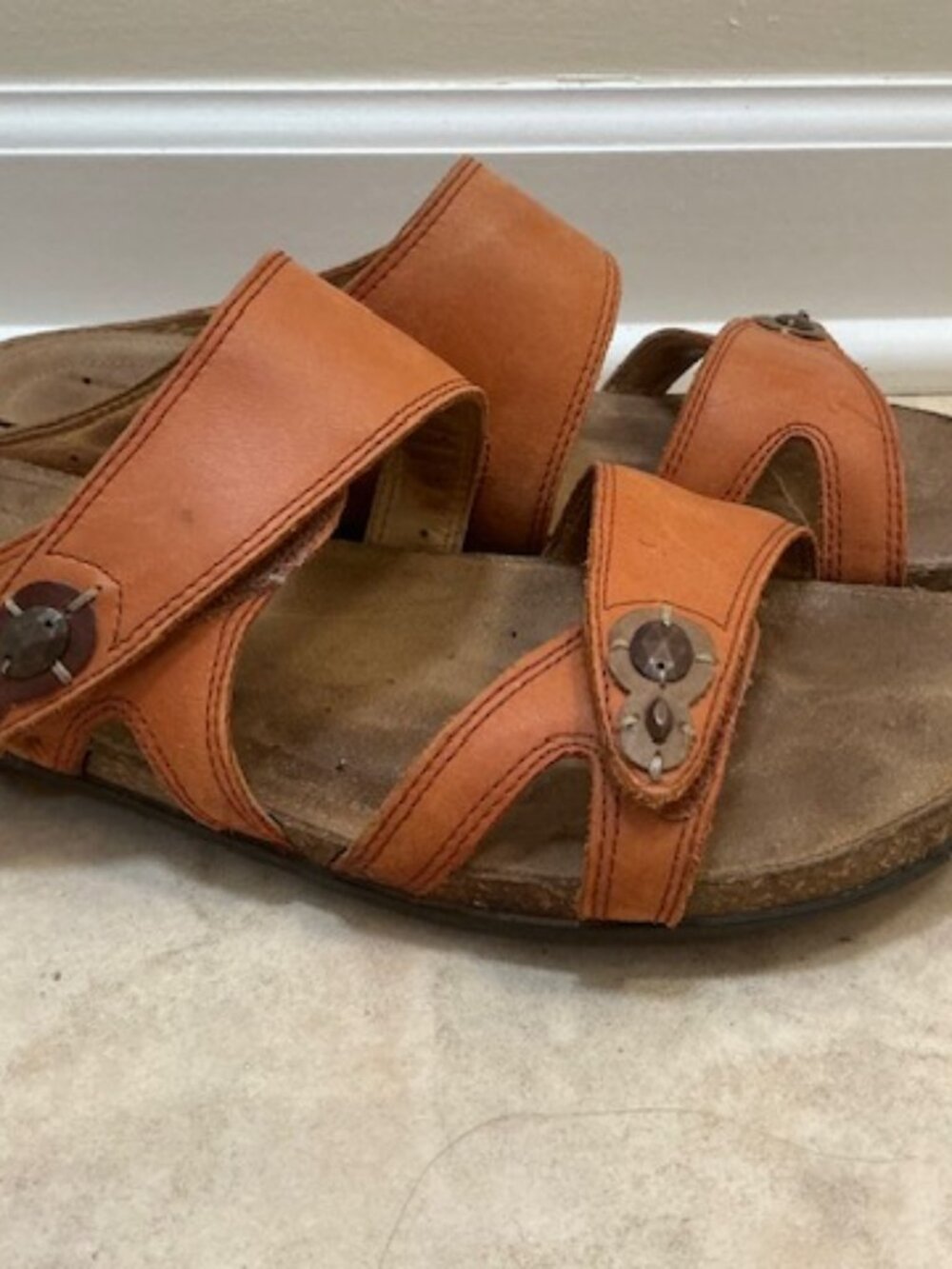 Clarks Unstructured Women's Orange Leather Comfort Sandals Slides Size 9.5 M